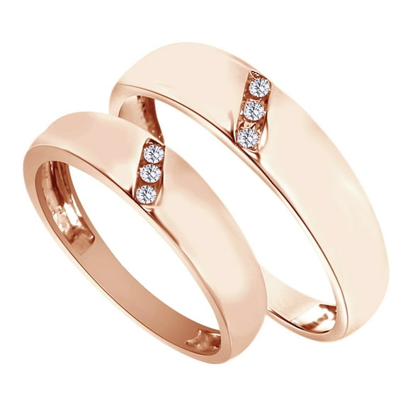 White Natural Diamond His And Hers Wedding Band Ring Set in 14K Rose Gold (0.1 Cttw)