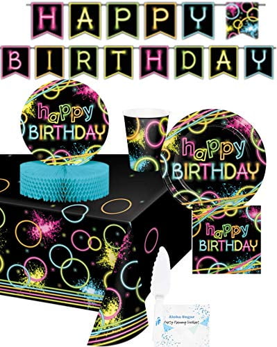 Neon Party Supplies and Decorations Glow Party Supplies Banner Perfect For Birthday Party and all Fun Affairs! Cups Tablecloth and Centerpiece for 16 People Napkins Plates