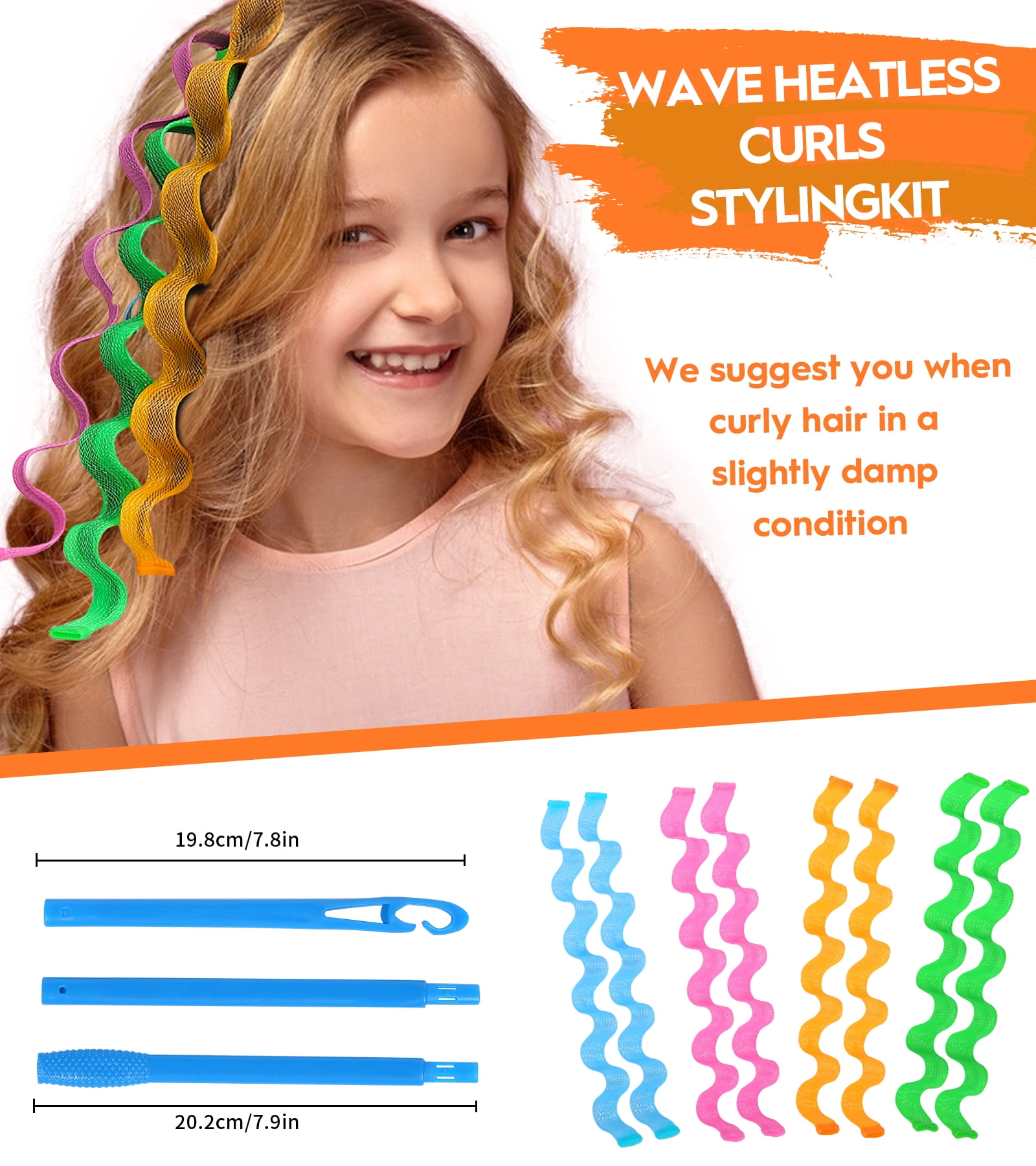 30Pcs Heatless Hair Curlers Wave Curls Styling Kit with 2 Pcs Styling Hooks, No Heat Hair Curlers for Women Girls (6 Colors, 45cm/17.71inch)