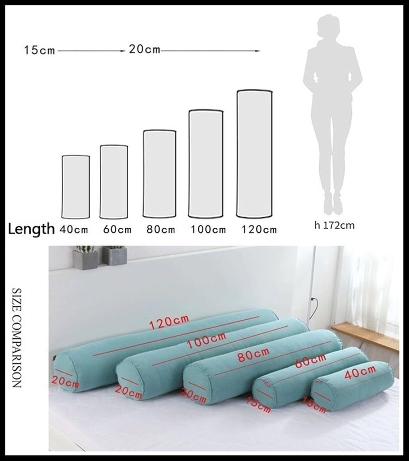 BH-JJSMGS Velvet Round Cervical Roll Cylinder Bolster Sleep Pillow with Removable Washable Cover, Full Moon Bolster for Knee/Leg/Neck Round Cylinder Pillow for Sleeping on Side or Back