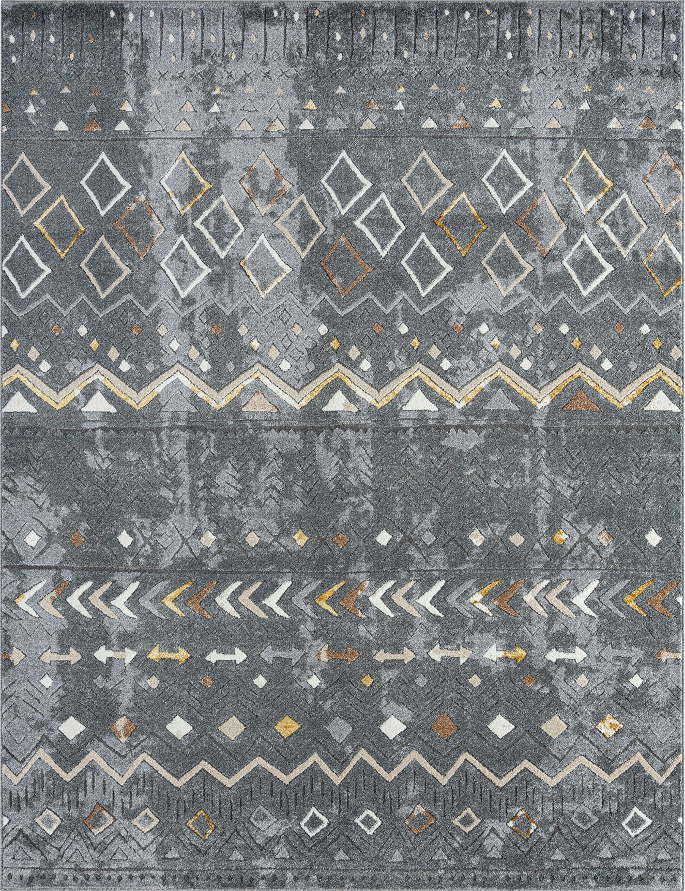 Contemporary 8x10 Area Rug (7'11'' x 10'3'') Tribal Dark Gray, Beige Living Room Easy to Clean
