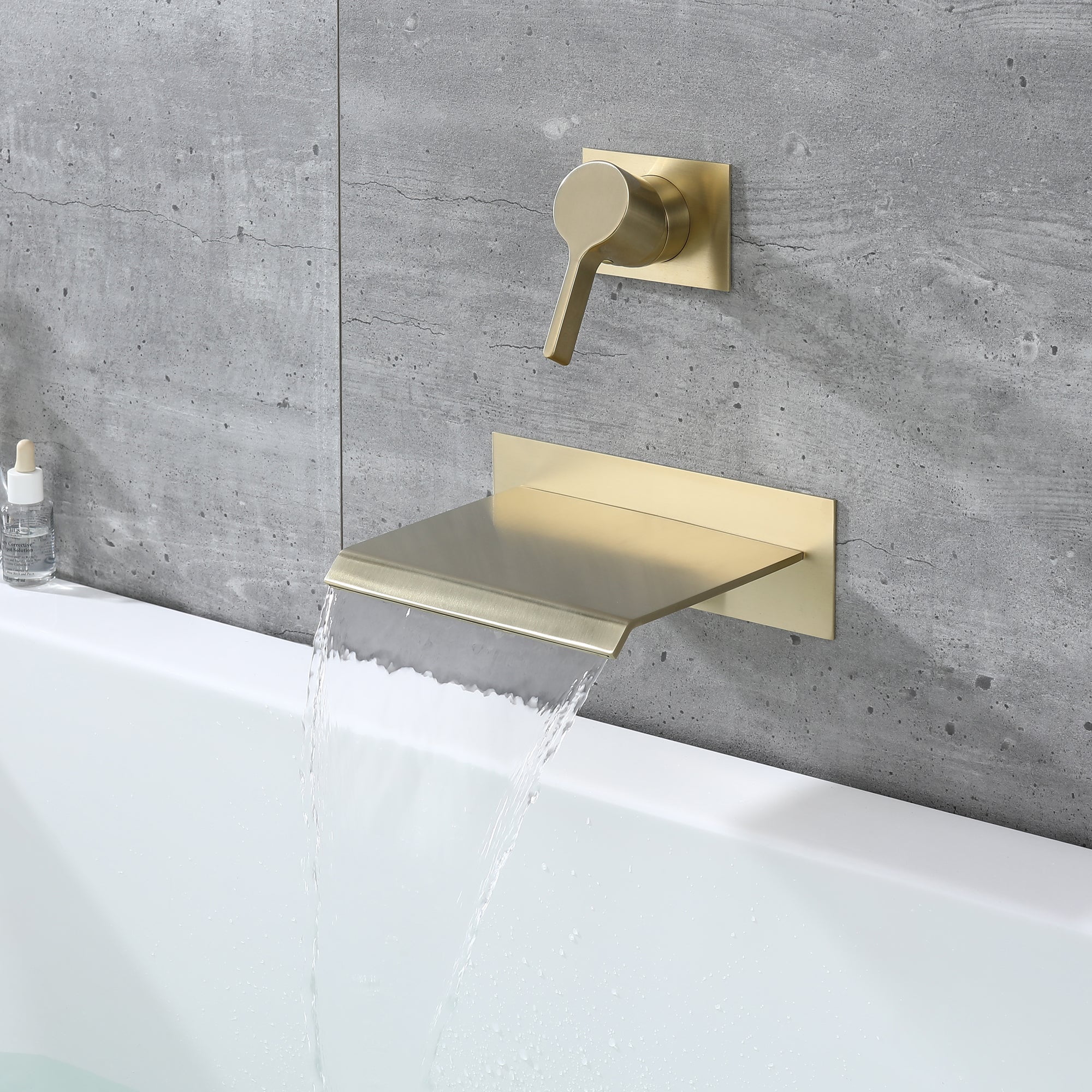 Sumerain Waterfall Wall Mount Tub Filler Faucet with Valve ,High Flow Rate,Brushed Gold