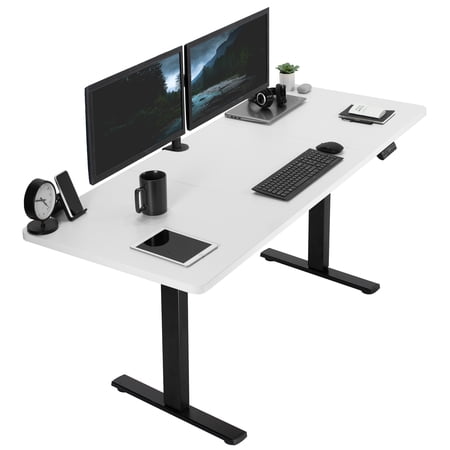 VIVO Electric 71” x 30” Stand Up Desk Workstation White Table Top Black Frame