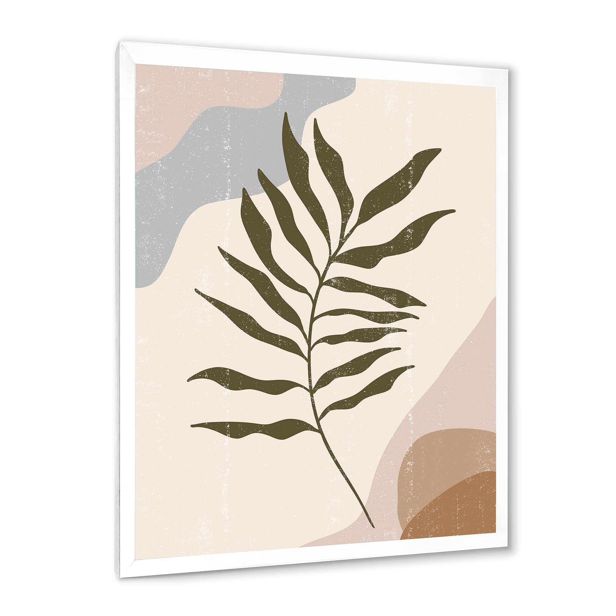 Designart 'Abstract Botanical Minimalist Leaf In Earth Tones I' Modern Framed Art Print
