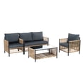 thumbnail image 6 of 4 Pieces Patio Furniture Set, Outdoor Patio Conversation Set for 4, Garden PE Brown Wicker Loveseat Chair with 2 Single Sofas and Tempered Glass Coffee Table for Backyard, Pool, Deck, Garden, 6 of 7