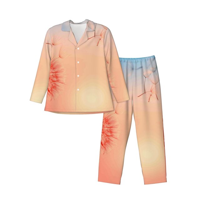 Fotbe The Sunset of Dandelion Pijama de Hombre con Estampado de Manga Larga, Conjunto de 2 Piezas, Ropa de Dormir Suave y Cómoda con Bolsillos-Medium