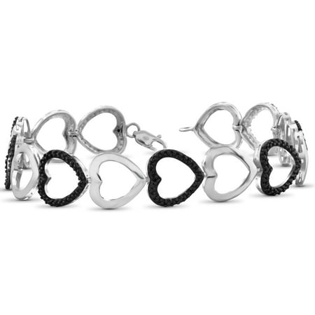 JewelersClub Black Diamond Accent Sterling Silver Heart Bracelet, 7.25