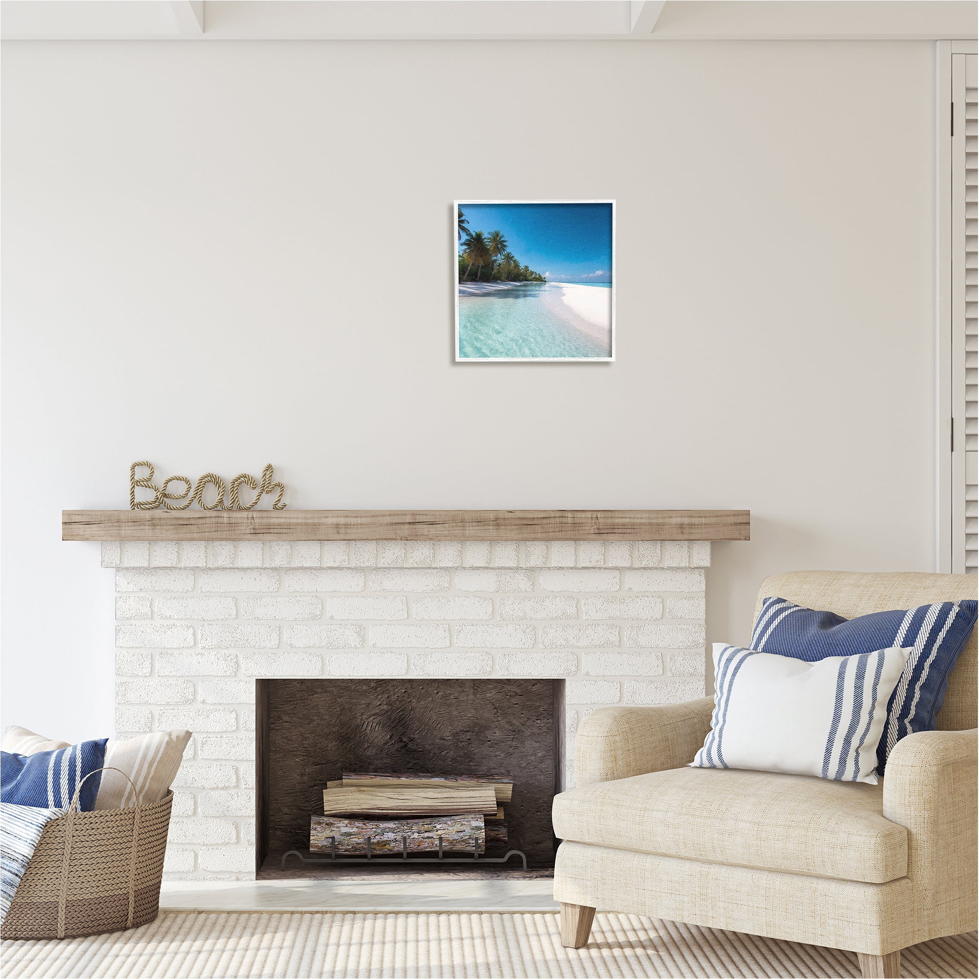 Stupell Industries Summer Tropical Beach Landscape Photography White Framed Art Print Wall Art, 17 x 17
