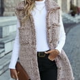 thumbnail image 4 of WEAIXIMIUNG Vestes pour Femmes Mode Élégante Automne Hiver Sans Manches à Revers Long Ample Décontracté Délavé Ouvert devant, 4 of 7