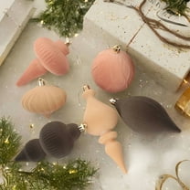 Christmas Tree Ornaments, 6PCS Velvet Texture Mixed Shape Bauble Set in Neutral Tones for Xmas Tree Decoration, Luxury Flocked Holiday Hanging Ornaments for Home 2025 Trend
