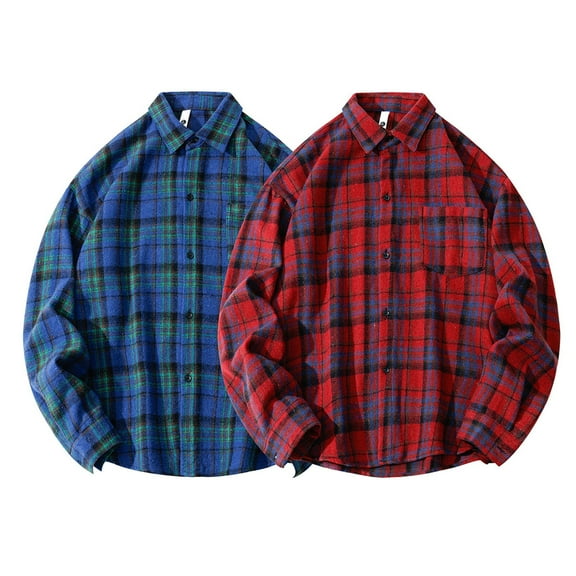 Txeol Long Sleeve Shirts for Men Fashion Buffalo Plaid Button Down Tops Casual Turndown Collar Shacket Christmas Gifts,Blue XXXXXL
