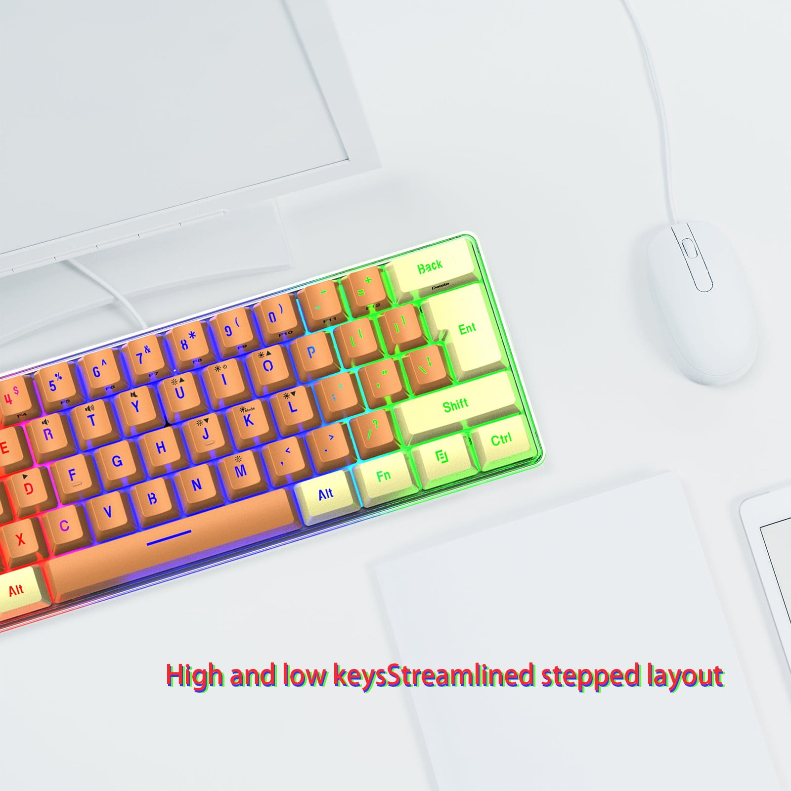 EGYMEN Mechanical Keyboard, Compact Gaming Keyboard with Mechanical Switches, Ergonomic Wired RGB Backlit Keyboard for Office and Gaming, 61 Keys PC Keyboard with Type-C Cable
