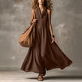 thumbnail image 4 of Women's Cowl Neck Dresses Sleeveless Linen Blend Maxi Dress Flowy Breathable Casual Vacation Sundress Dresses for Women Brown M, 4 of 6