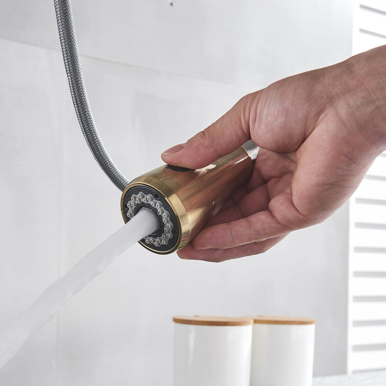 Brushed Gold Kitchen Sink Faucet Pull Down Mixer with Cover
