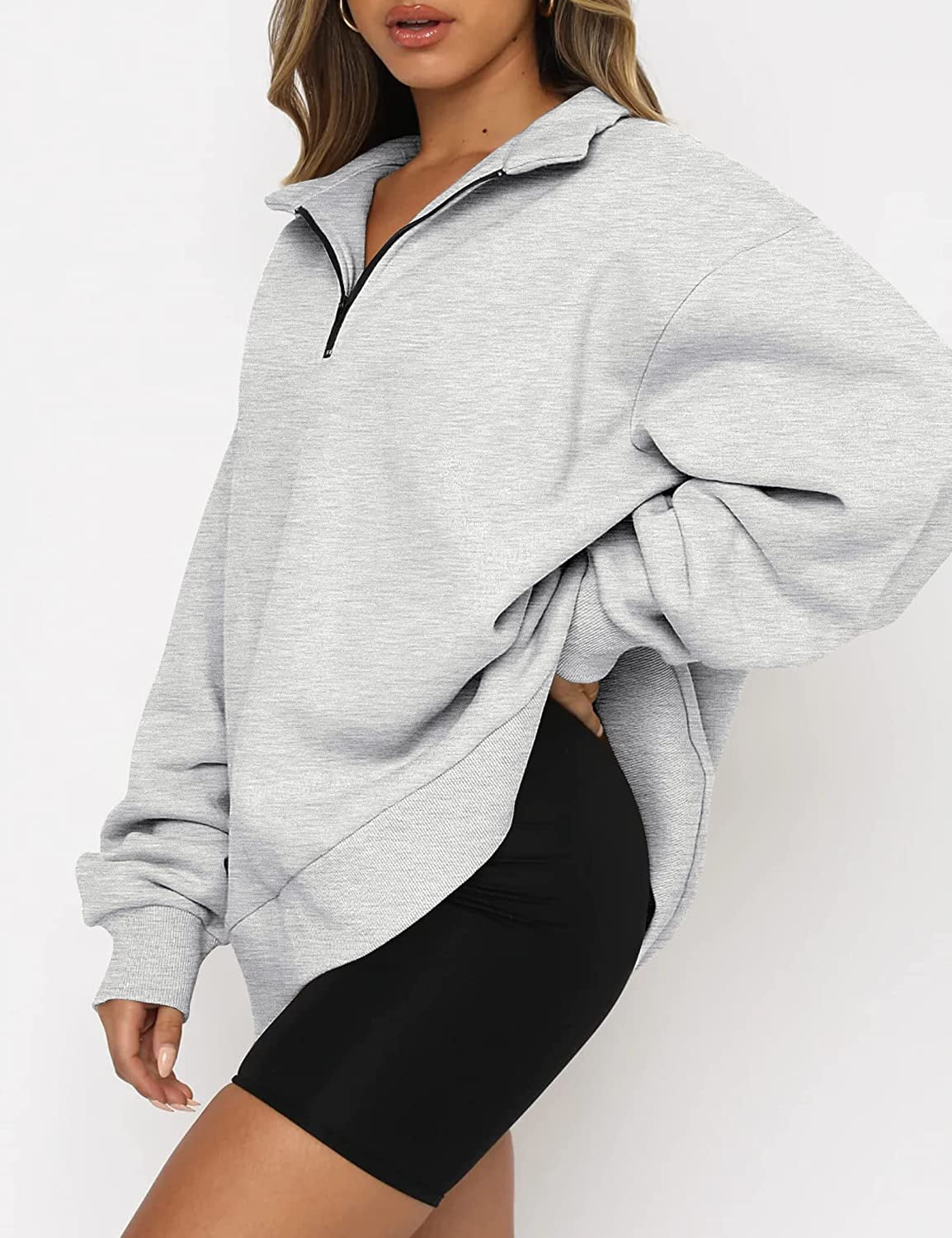Womens Oversized Half Zip Pullover Long Sleeve Sweatshirt Quarter