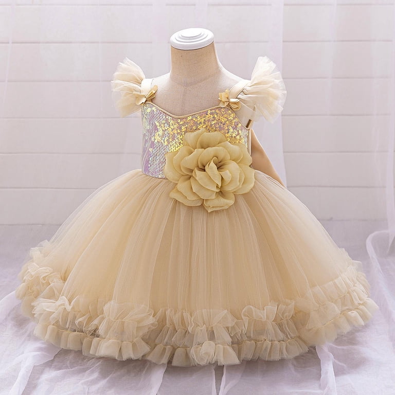gold dress 3t Girls Sleeveless Sequin Bow Tiered Dress - Royal Christmas - METALLIC