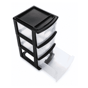 HOMZ 3-Drawer Cart Organizer with Removeable Wheels, Medium, Black & Clear