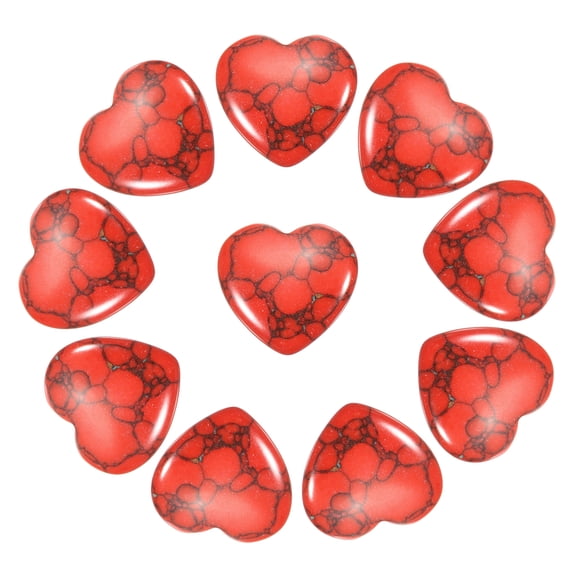 Uxcell 10Pcs Natural Heart Shaped Crystal Stone, 0.8" Polished Love Gemstone Crystal, Pocket Rock Engraved Worry Stones for Women Valentines Gift Meditation 0.2" Thick, Red Turquoise
