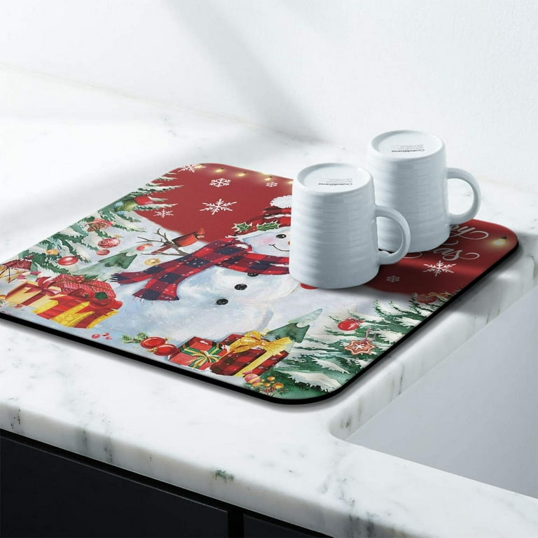 1pc Christmas Coffee Bar Mat, Dish Drying Mat , Absorbent Coffee