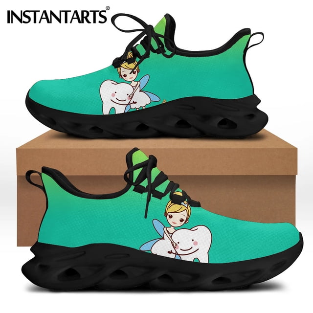 Zapatillas deportivas con diseño de diente de dibujos animados y ángel para mujer, zapatos planos con cordones para dentista, calzado transpirable de primavera para mujer