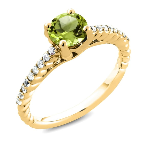 Gem Stone King 1.63 Ct Green Peridot E-F Lab Grown Diamond 18K Yellow Gold Plated Silver Engagement Ring (Size 9)