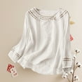 thumbnail image 2 of Comfy Cotton Linen Top For Women Relaxed Fit Embroidered Detail Round Neck Casual Long Sleeve Blouse, 2 of 9