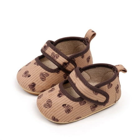 Loliuicca Baby Girls Mary Jane Flats Classic Heart Print Dress Shoes Non-Slip