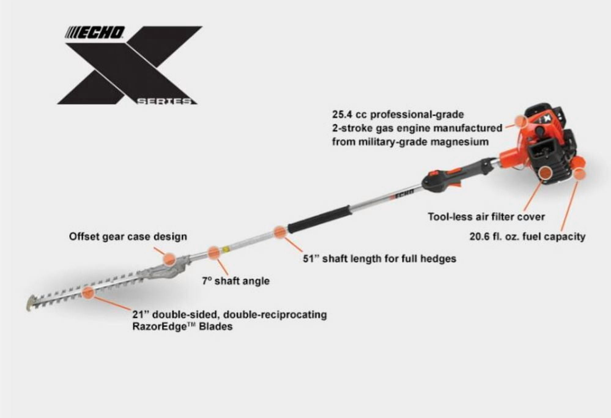 Echo Hedge Trimmer 21In 25.4Cc 2 Stroke Gas Double Sided Blade