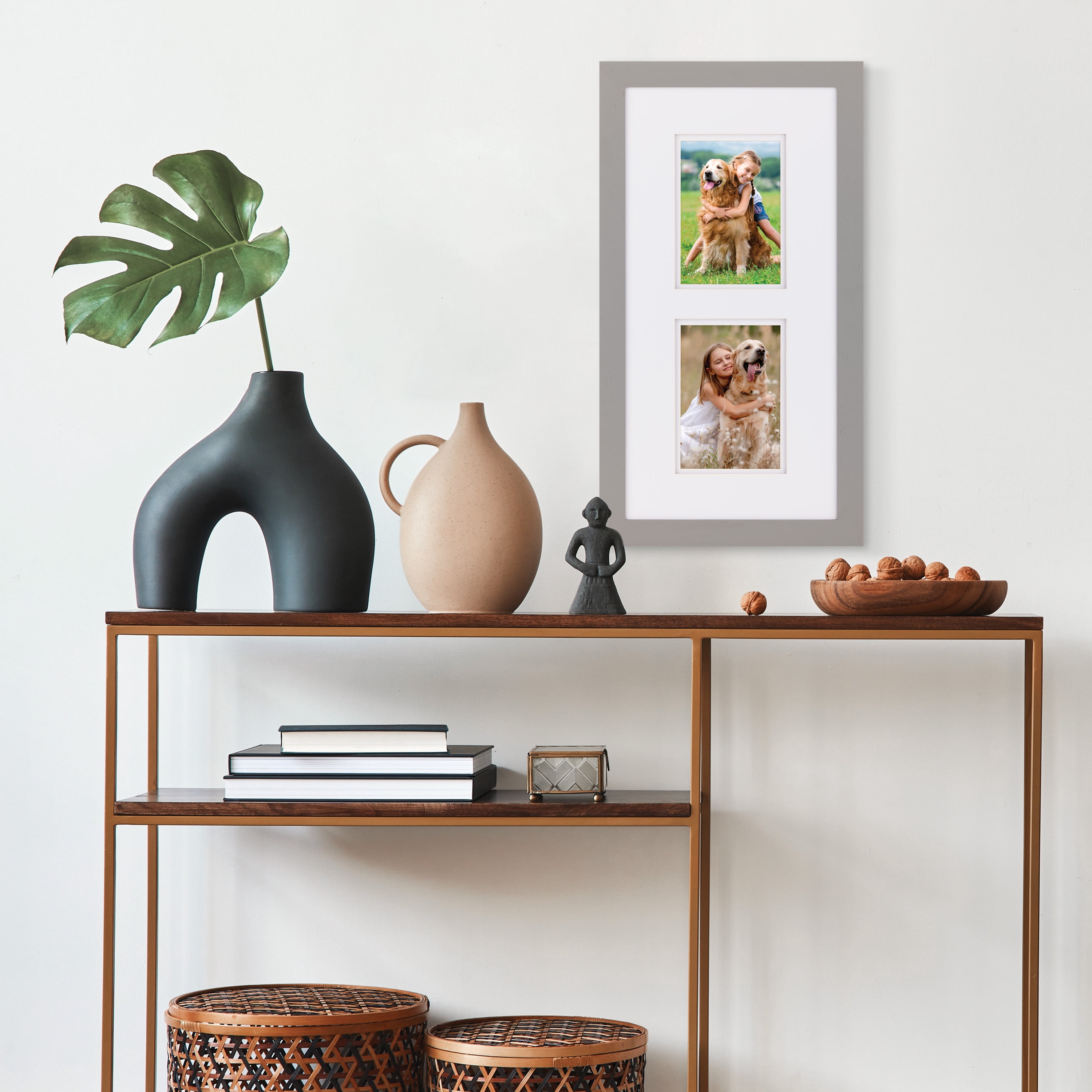 Gallery Solutions 10"x20" Wall Frame, Wall Mount Display for 5x7 Photos - Flat Gray