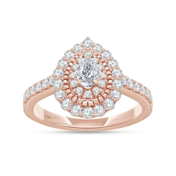 AFFY Halo Rings for Women 5x3MM Pear Shape Lab Created Moissanite Teardrop Solitaire Engagement Ring in 10K Solid Rose Gold Size 10