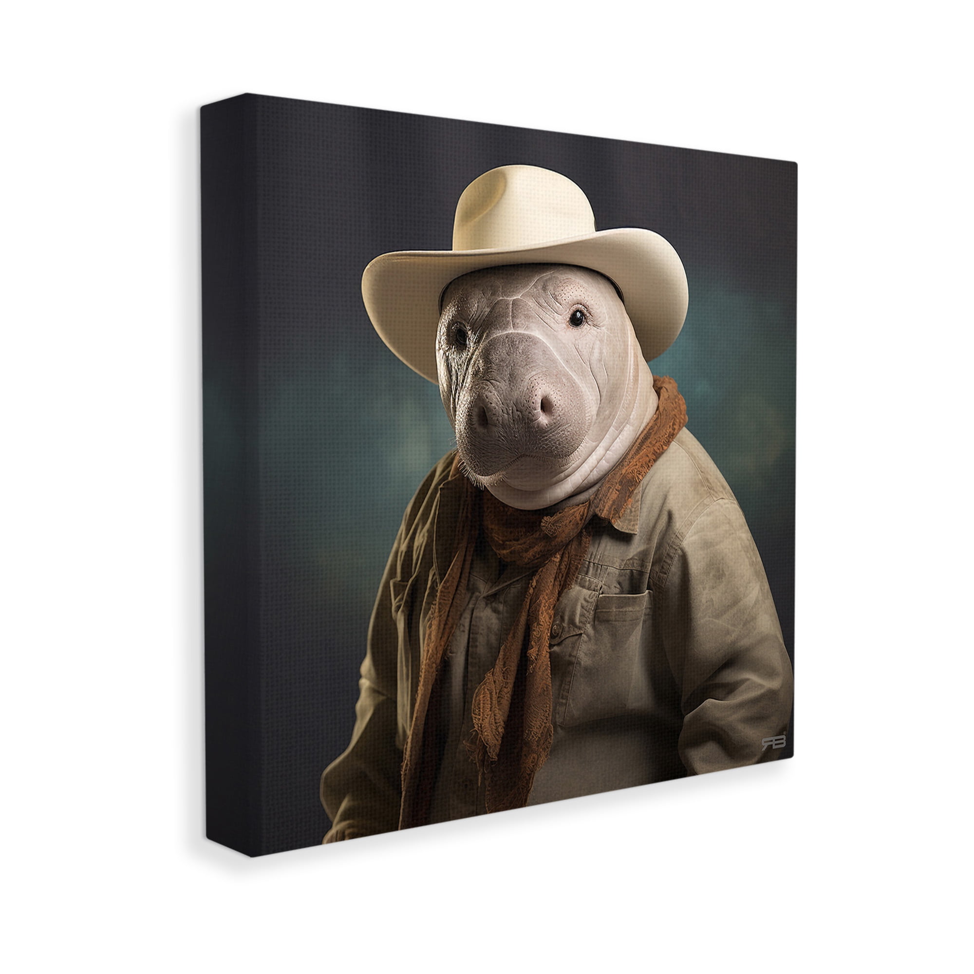 Stupell Industries Southern Cowboy Manatee Animals & Insects Painting Gallery Wrapped Canvas Art Print Wall Art, 30 x 30