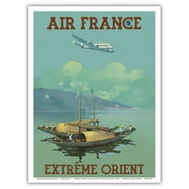 Extreme Orient (The Far East) - France - Vintage Airline Travel Poster by Vincent Guerra c.1950s - Master Art Print (Unframed) 9in x 12in