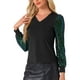 thumbnail image 4 of INSPIRAR CHIC Top de Manga de Lentejuelas para Mujer, Tops Brillantes de Cuello en V para Fiesta M Negro Verde, 4 of 5