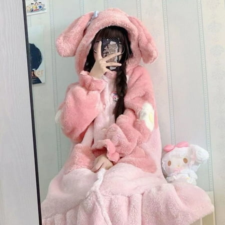 

Sanrio Hello Kitty Cinnamoroll Melody Kawaii Winter Nightgowns Women s Coral Plush Thick Cute Long Pajamas Sets Nightdress Pants