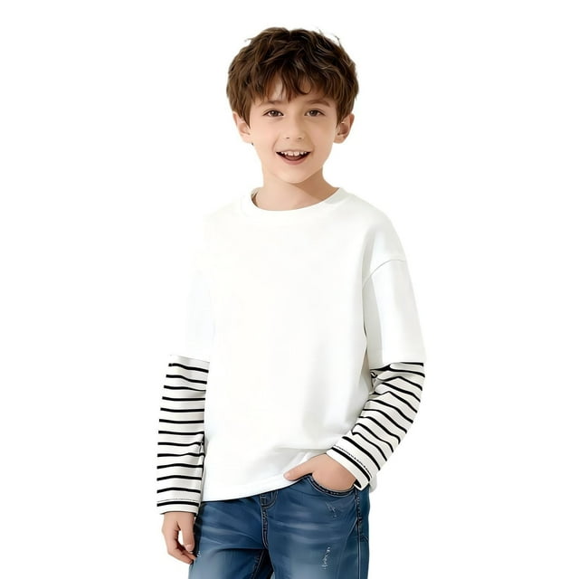Over The Shoulder Top, Loose Striped Fashion Top with Long Sleeved Round Neck for Boys