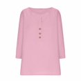 thumbnail image 5 of Inleife Womens T-Shirts Women's 2025 Summer Loose Slim Long Sleeve Solid Color Round Neck Cotton And Linen Top Sizes Pink L, 5 of 6