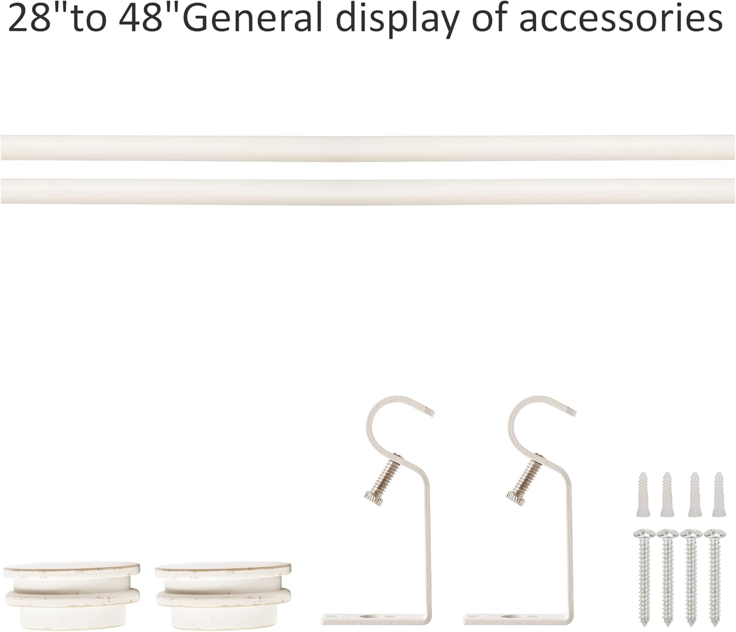eTeckram 5/8" Single Curtain Rod with Nerveux Finials,Weathered White,28‘’-48‘’
