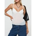 thumbnail image 3 of Michellecmm  Women's Pleated Camisole Spaghetti Strap V-Neck Lace Cropped Tops, 3 of 9