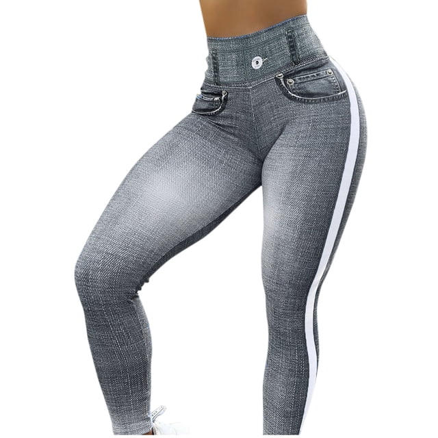 Gibobby Mujeres Pantalones Térmicos Leggings Leggings elásticos de cintura alta ajustados de simulación casual para mujer(Gris,G)