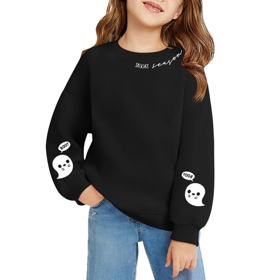 Mercatoo Girls Oversized Graphic Sweatshirts 𝐃ressy Long Sleeve Pullover Loose Kids 𝐏reppy Clothes Ghos𝐭 Sweater Crewneck Shirts