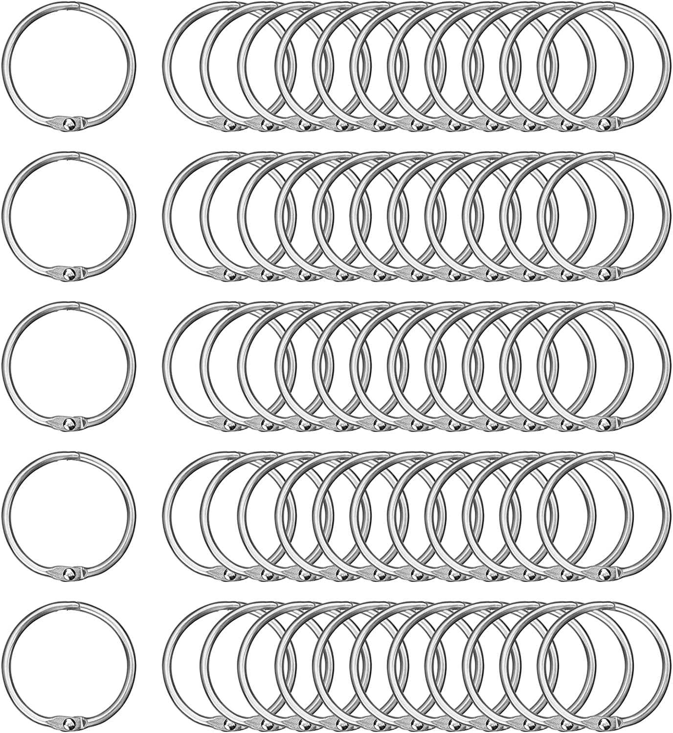 100pcs 25mm/1 Inch Loose Leaf Binder Rings NickelPlated Metal Silver