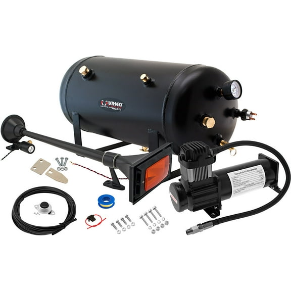 Vixen Horns Train Horn Kit for Trucks/Car/Semi. Complete Onboard System- 200psi Air Compressor, 5 Gallon Tank, 1 Trumpet. Super Loud dB. Fits Vehicles like Pickup/Jeep/RV/SUV 12v VXO8350B/1264YB