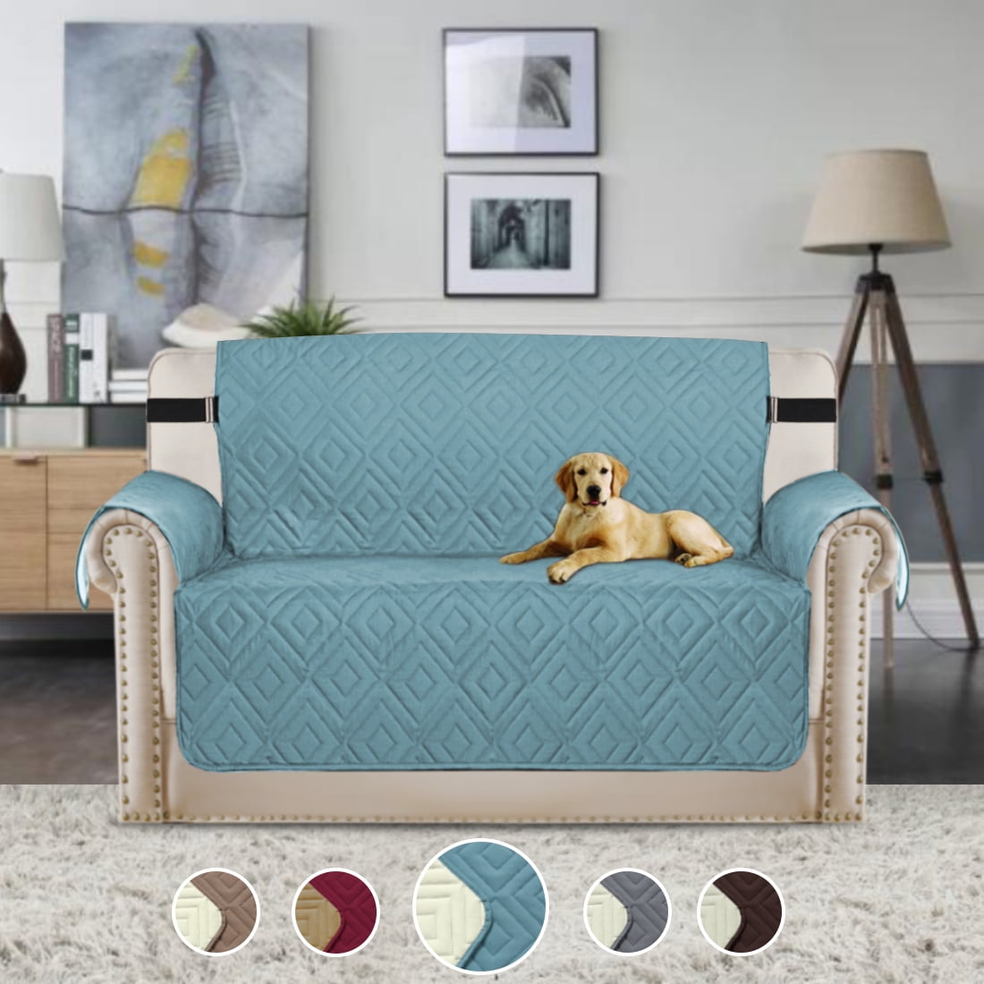 Turquoize 1Piece Upgraded Diamond Pattern Reversible Quilted Loveseat