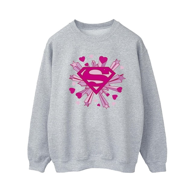DC Comics Chandail en Molleton Logo Superman Cœurs Roses et Étoiles pour Femmes