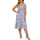 thumbnail image 1 of Vestido Midi Floral Inspire Chic sin mangas con volantes y escote en V, fluido y bohemio, vestido de playa para mujer en azul y rosa, 1 of 6