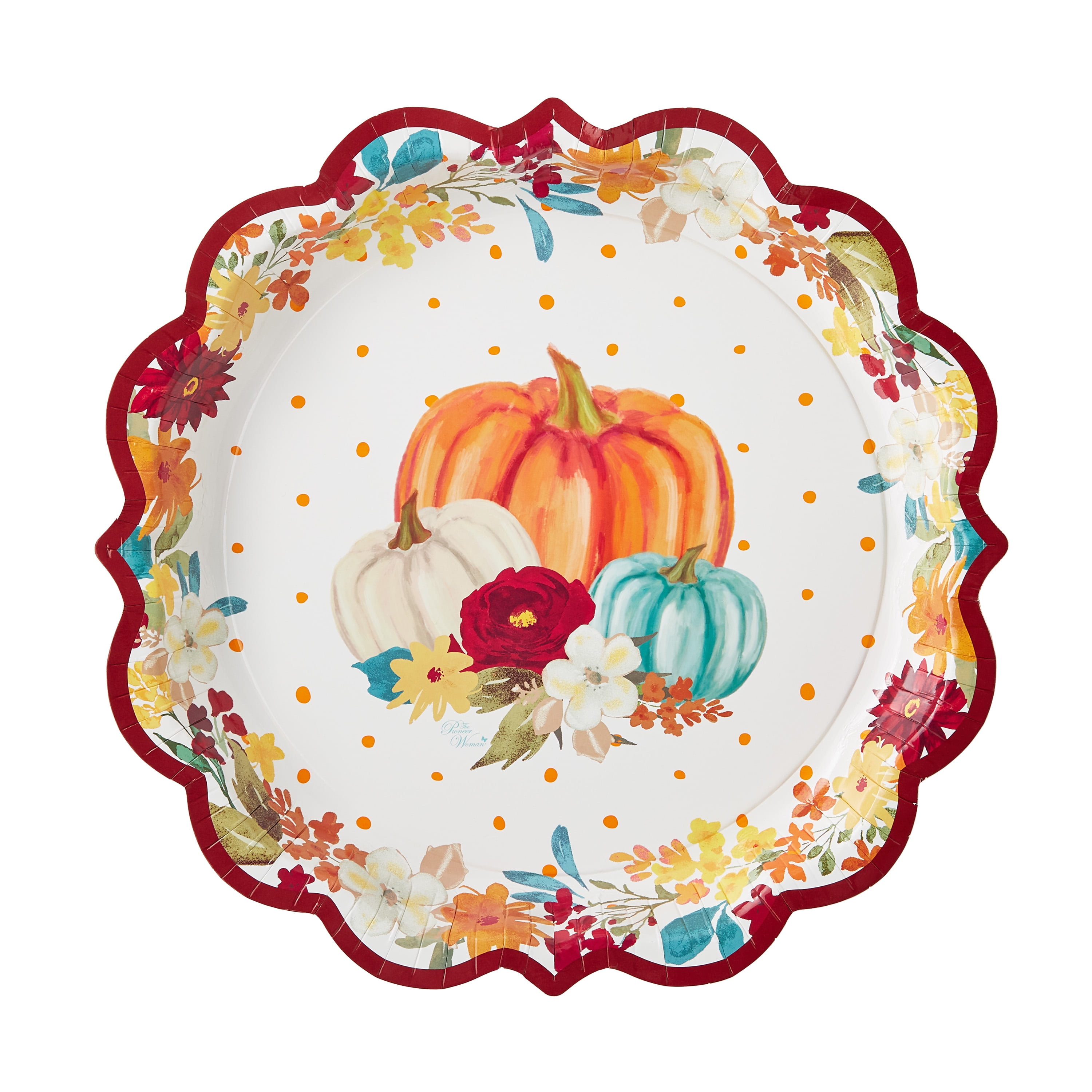 The Pioneer Woman Pumpkin Dot Disposable Dinner Plates, 11.5', 8 Count