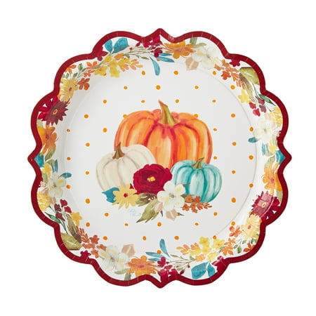 The Pioneer Woman Pumpkin Dot Disposable Dinner Plates, 11.5", 8 Count