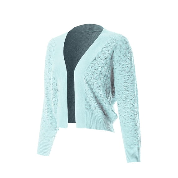 MixMatchy Women's Basic Solid Patterened Texture Lightweight Soft Open Front Cropped Cardigan