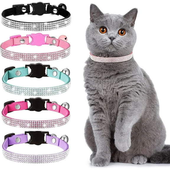 1 Pack Cat Collars,Rhinestone for Girl Cats Bling Kitten Flower Adjustable Breakaway Collar with Bell Soft Velvet Leather Collar for Puppy Small Dogs