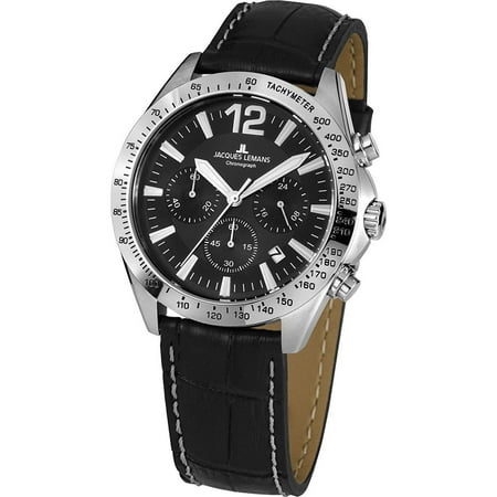 - Jacques Lemans Men's Sport 42mm Black Leather Band Steel Case Quartz Analog Watch 42-5A